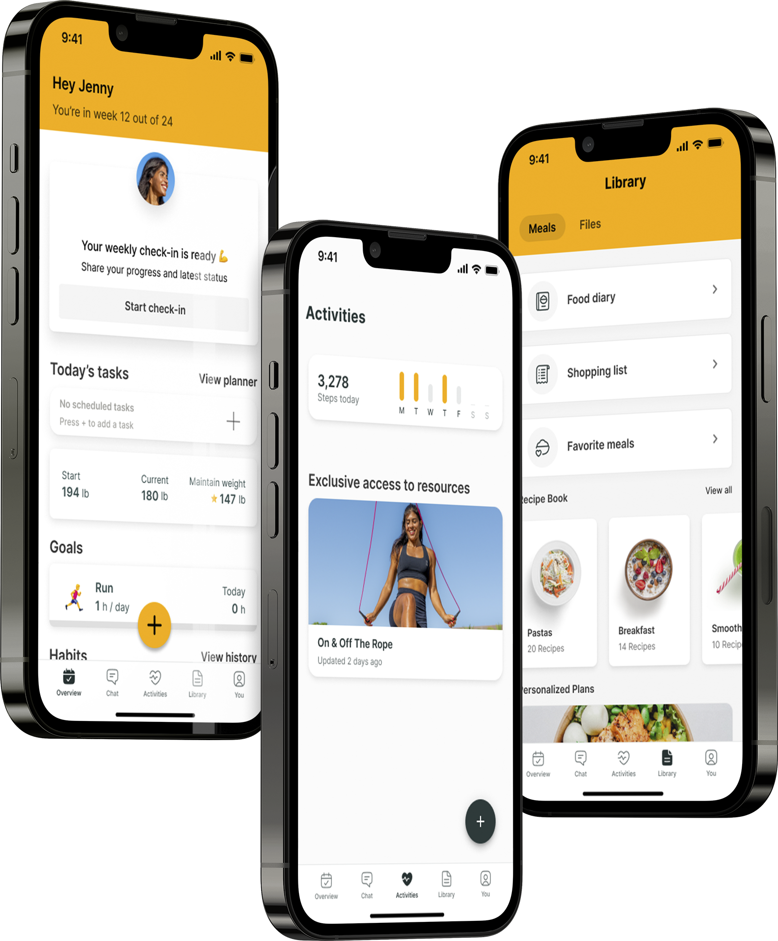 Un mockup de la app de coaching mostrando las funciones.